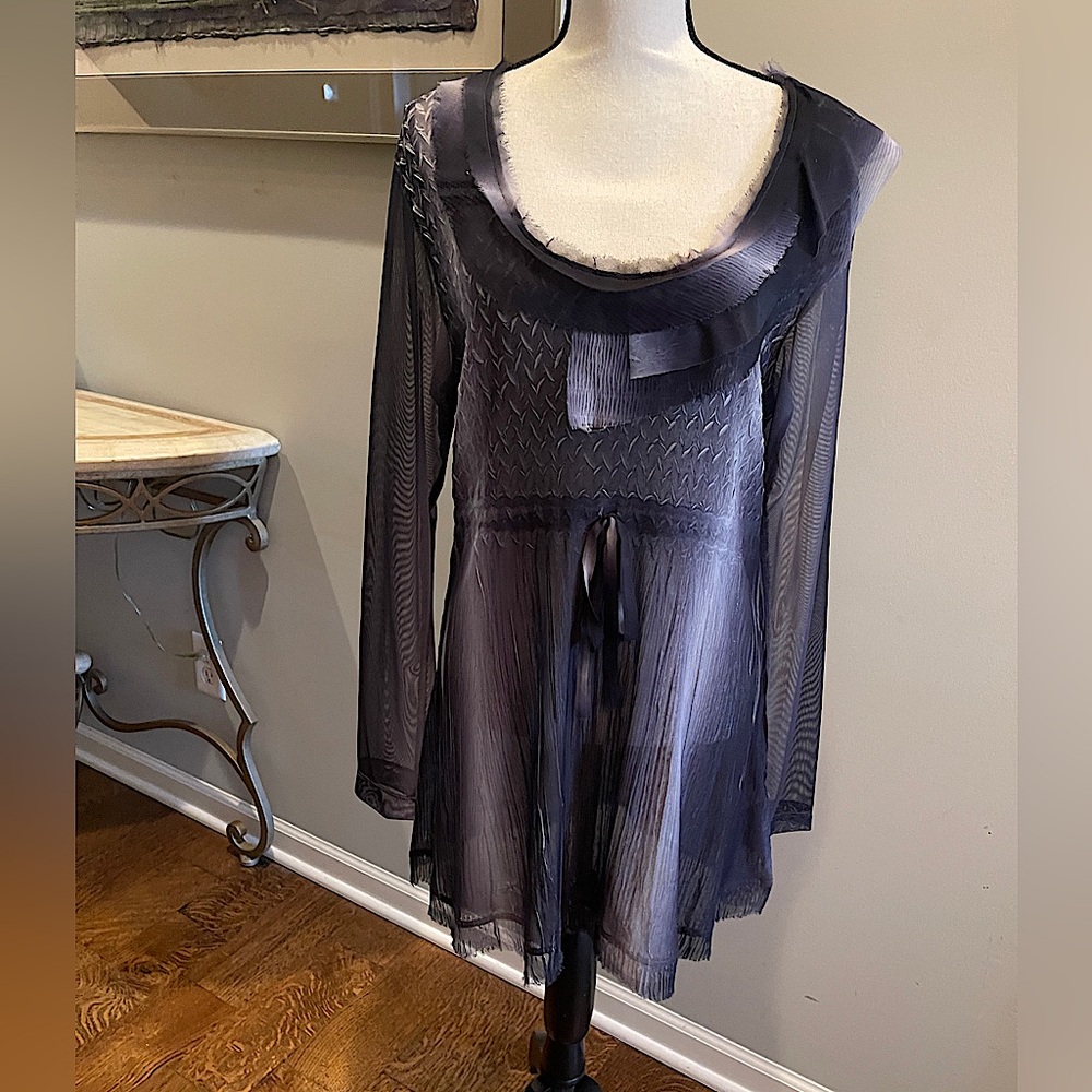 Exquisite KOMAROV Long Sleeved Tunic/Dress, Deep Navy/Gray, NWOT Size Large